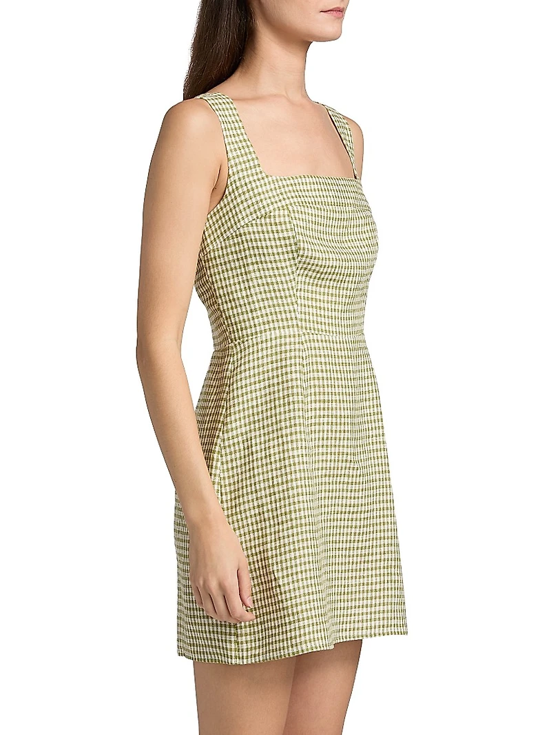 Celosia Gingham Linen Minidress