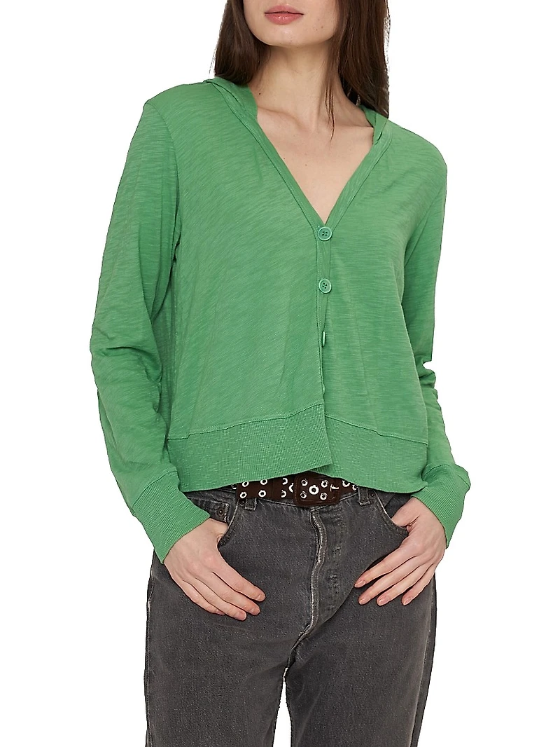 Long-Sleeve Cotton Slub Cardigan Hoodie Tee