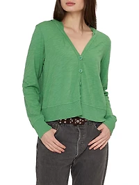 Long-Sleeve Cotton Slub Cardigan Hoodie Tee