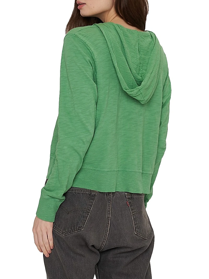 Long-Sleeve Cotton Slub Cardigan Hoodie Tee