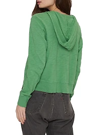 Long-Sleeve Cotton Slub Cardigan Hoodie Tee