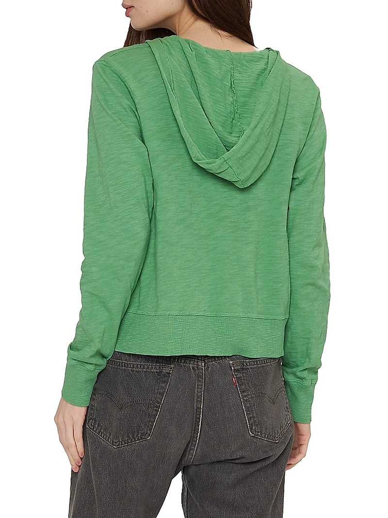 Long-Sleeve Cotton Slub Cardigan Hoodie Tee