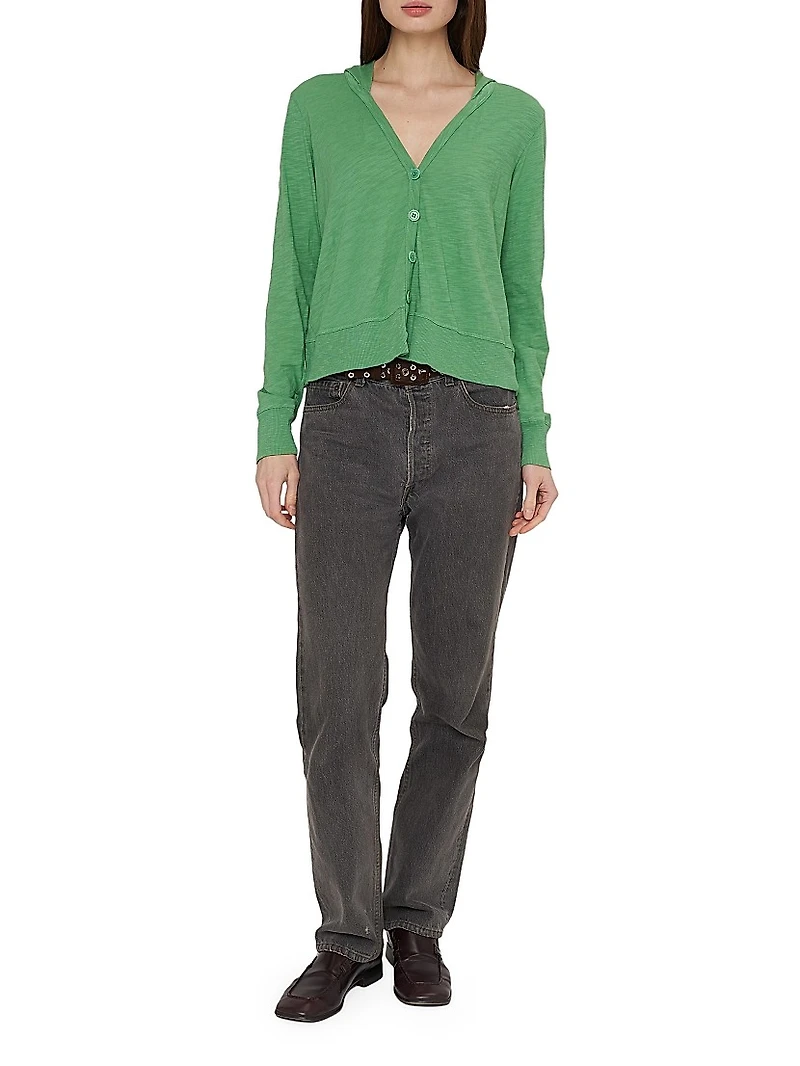 Long-Sleeve Cotton Slub Cardigan Hoodie Tee