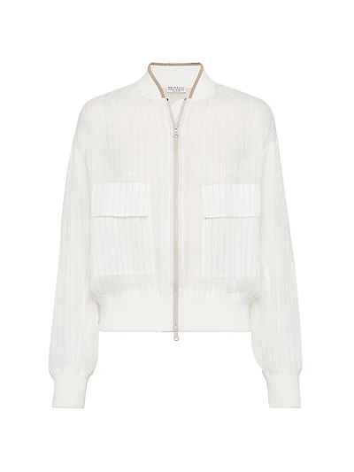 Cotton Pinstripe Organza Bomber Jacket