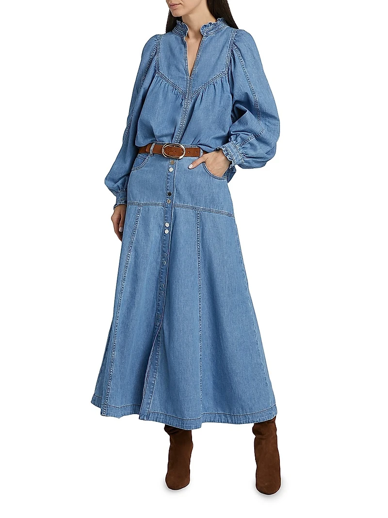 Denim A-Line Midi-Skirt