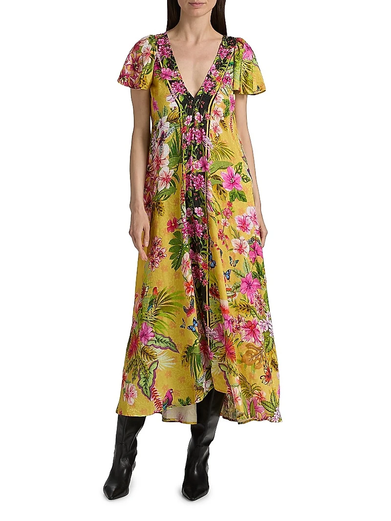 Eva Flutter-Sleeve Midi-Dress