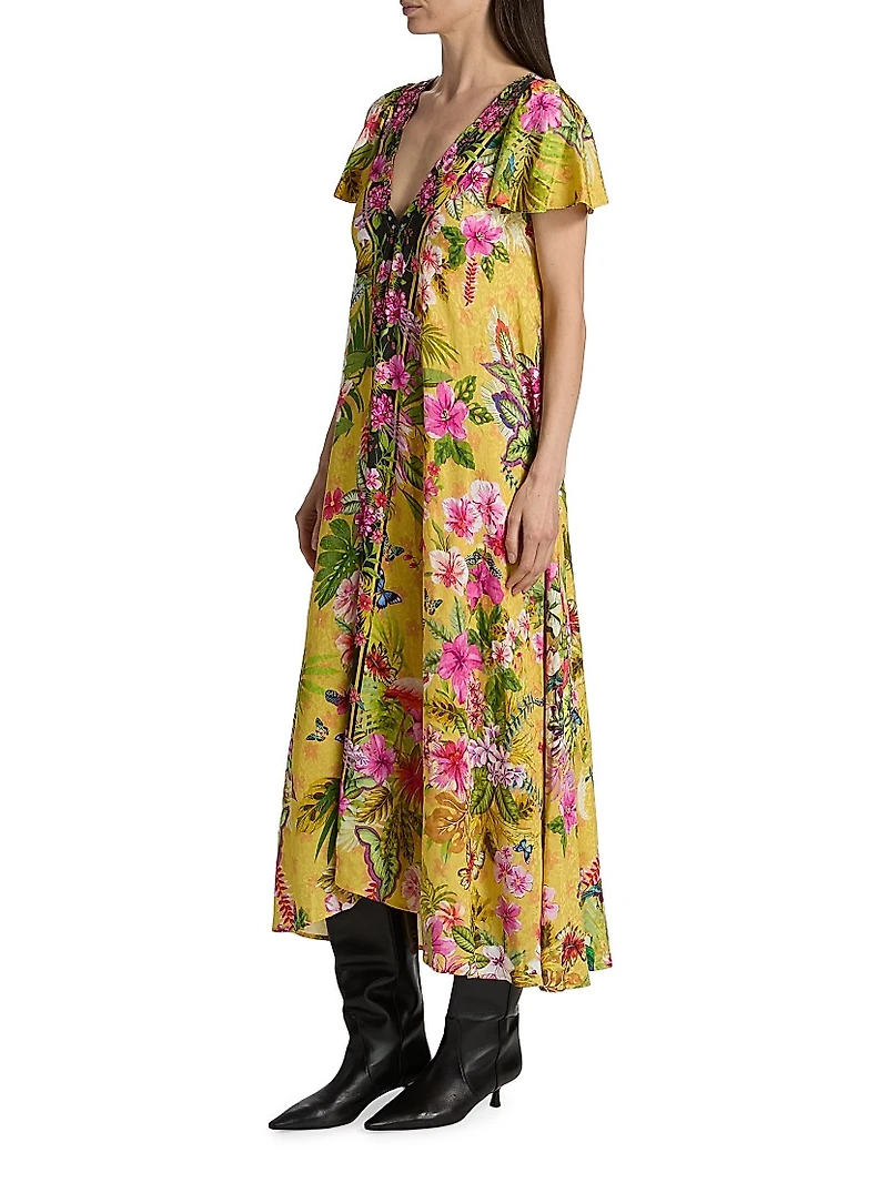 Eva Flutter-Sleeve Midi-Dress