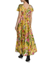 Eva Flutter-Sleeve Midi-Dress