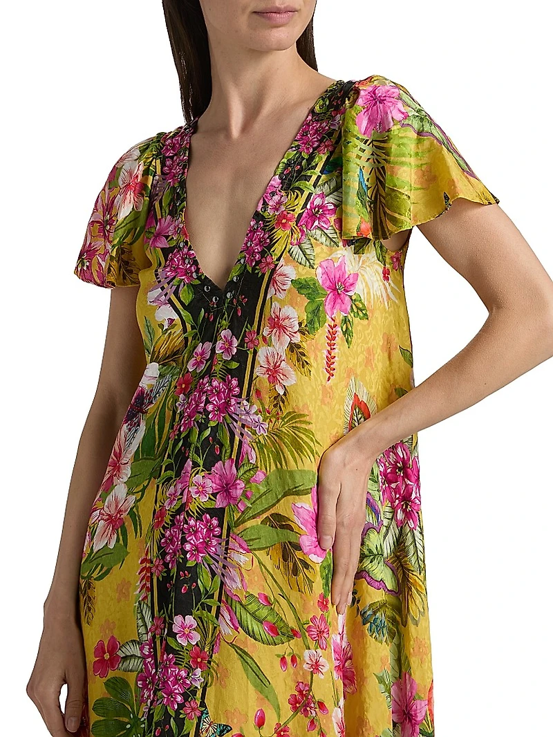 Eva Flutter-Sleeve Midi-Dress