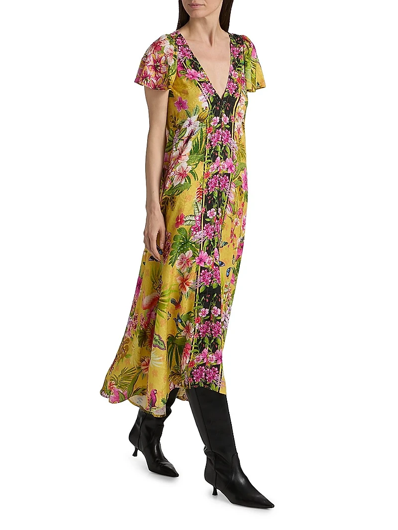 Eva Flutter-Sleeve Midi-Dress