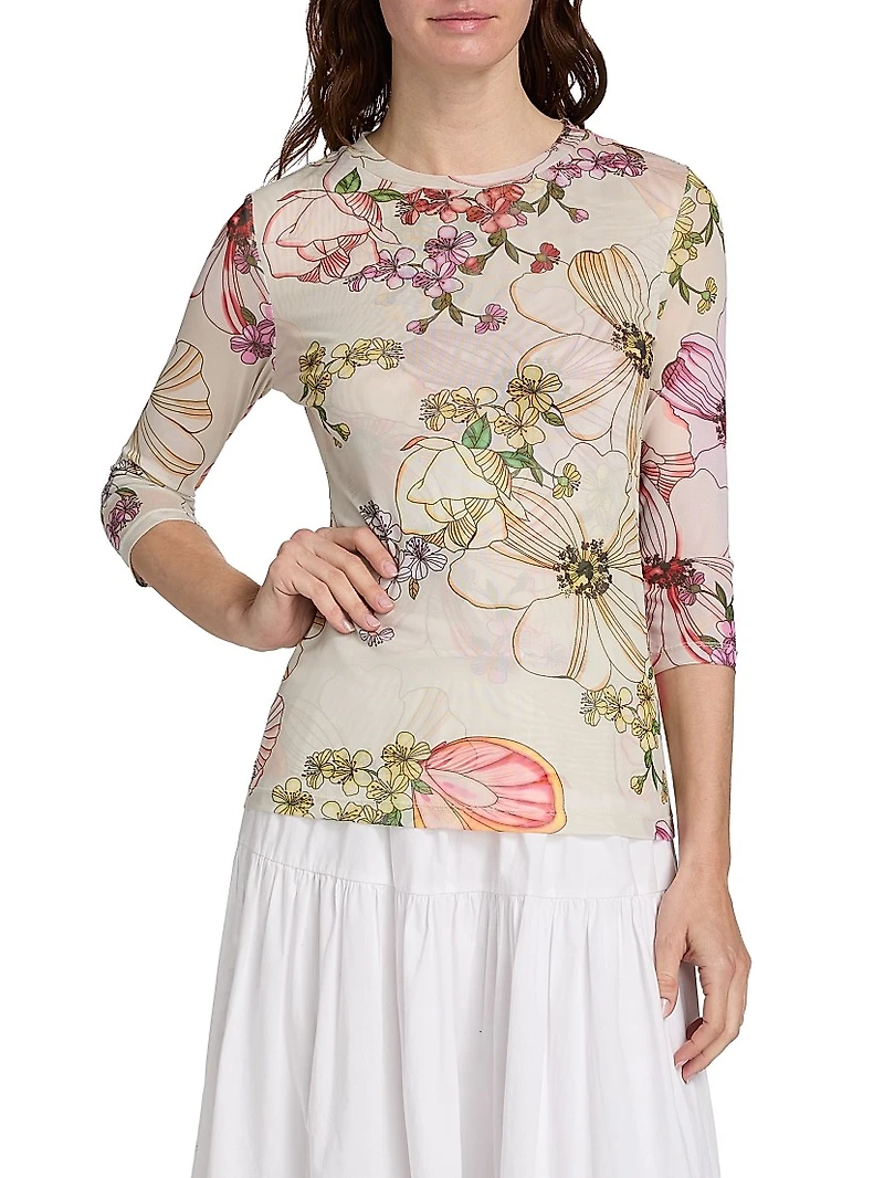 Kaia Mesh Three-Quarter Sleeve T-Shirt