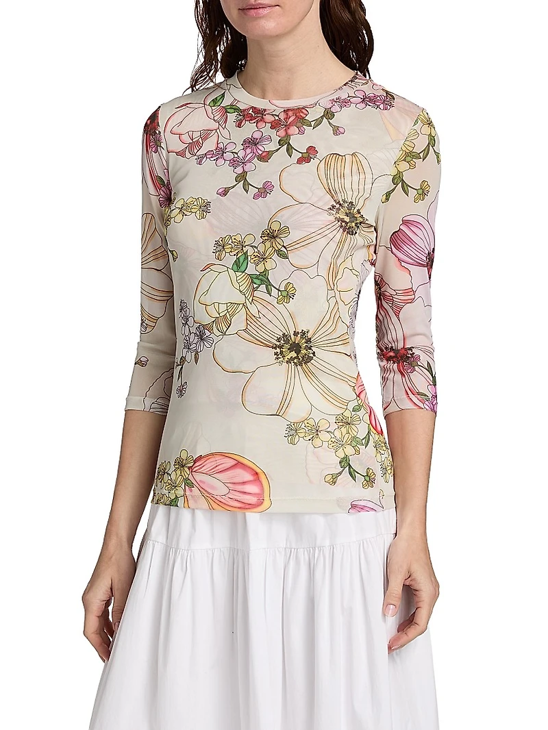 Kaia Mesh Three-Quarter Sleeve T-Shirt