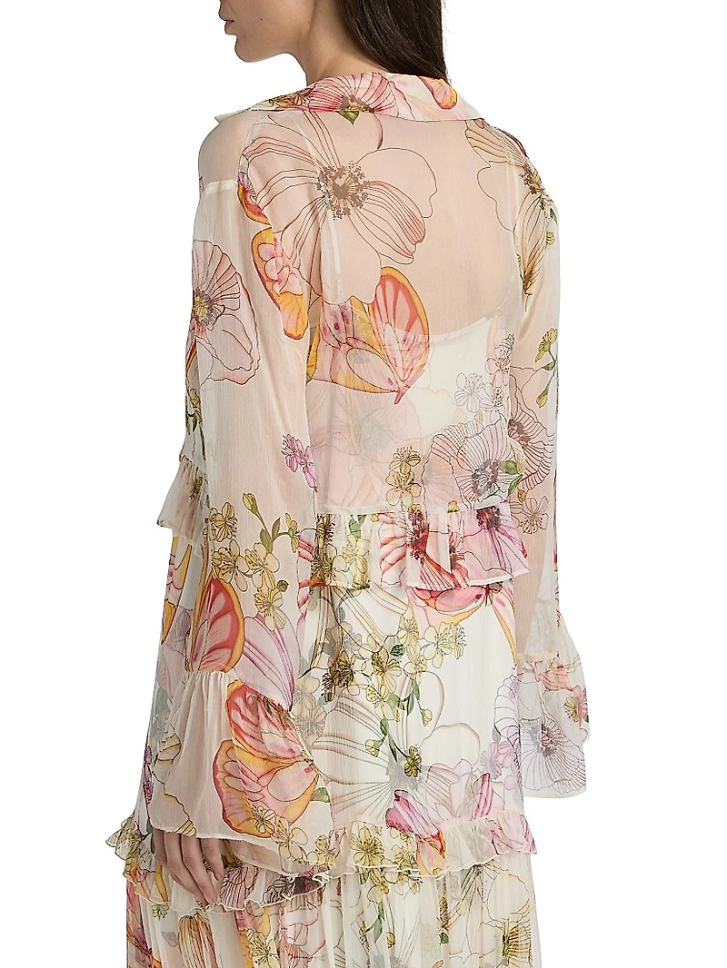 Katriz Floral Ruffled Silk Bolero