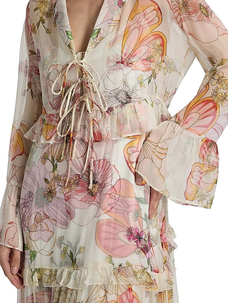 Katriz Floral Ruffled Silk Bolero