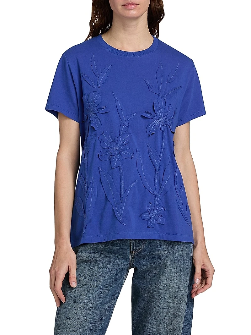 Antoinette Floral Appliquéd Crewneck Cotton T-Shirt