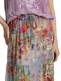 Katy Tiered Floral Mesh Midi-Skirt