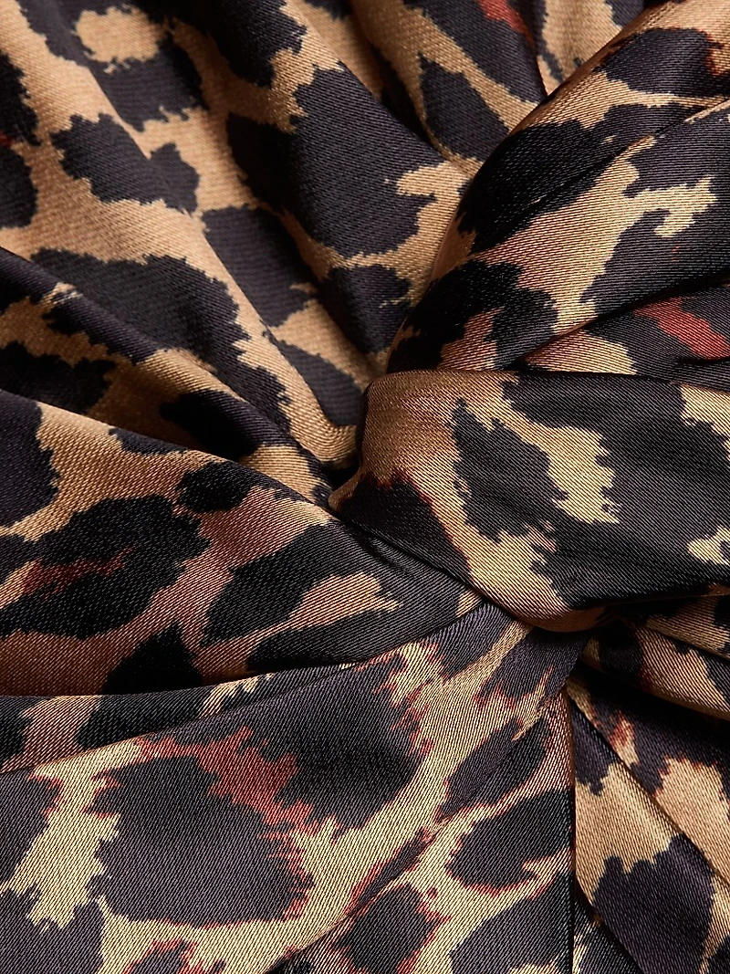 Lauren Leopard-Print Satin Twist-Front Blouse