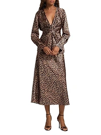 Lauren Leopard-Print Satin Twist-Front Blouse