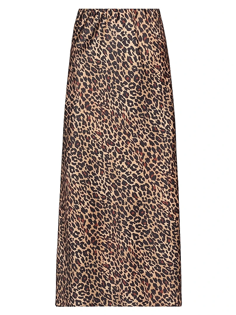 Viv Leopard-Print Satin Maxi Slip Skirt