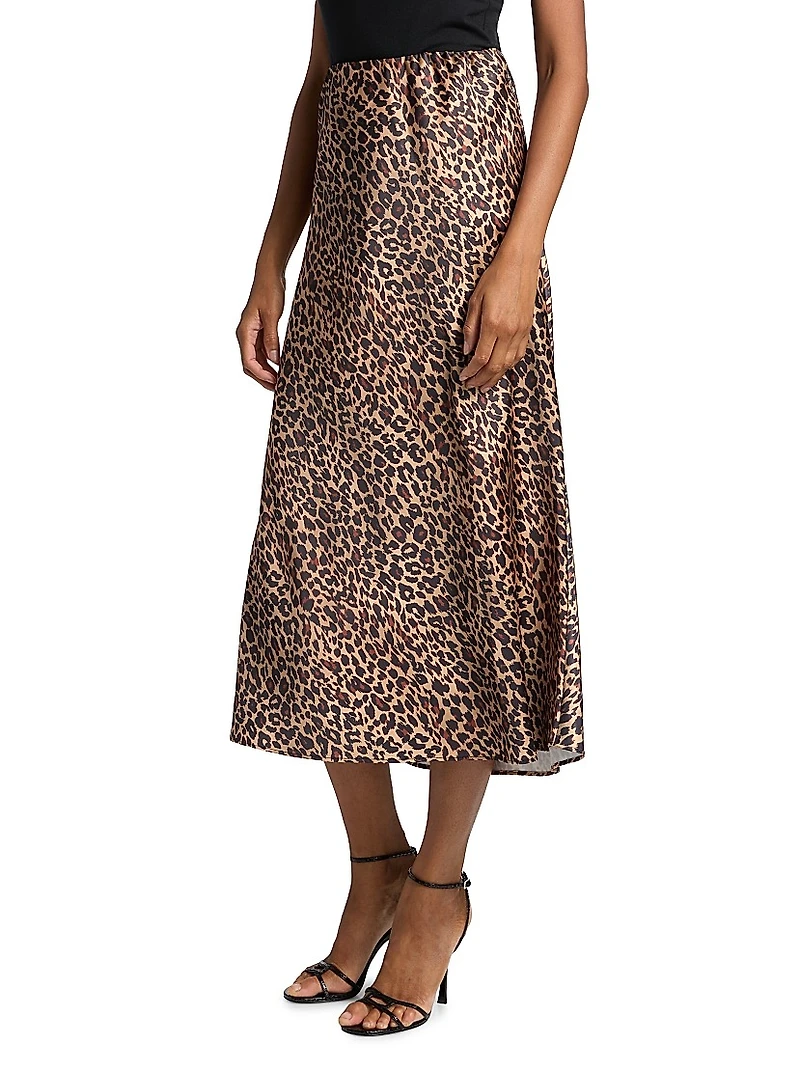 Viv Leopard-Print Satin Maxi Slip Skirt