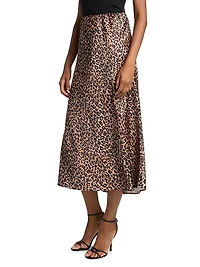 Viv Leopard-Print Satin Maxi Slip Skirt