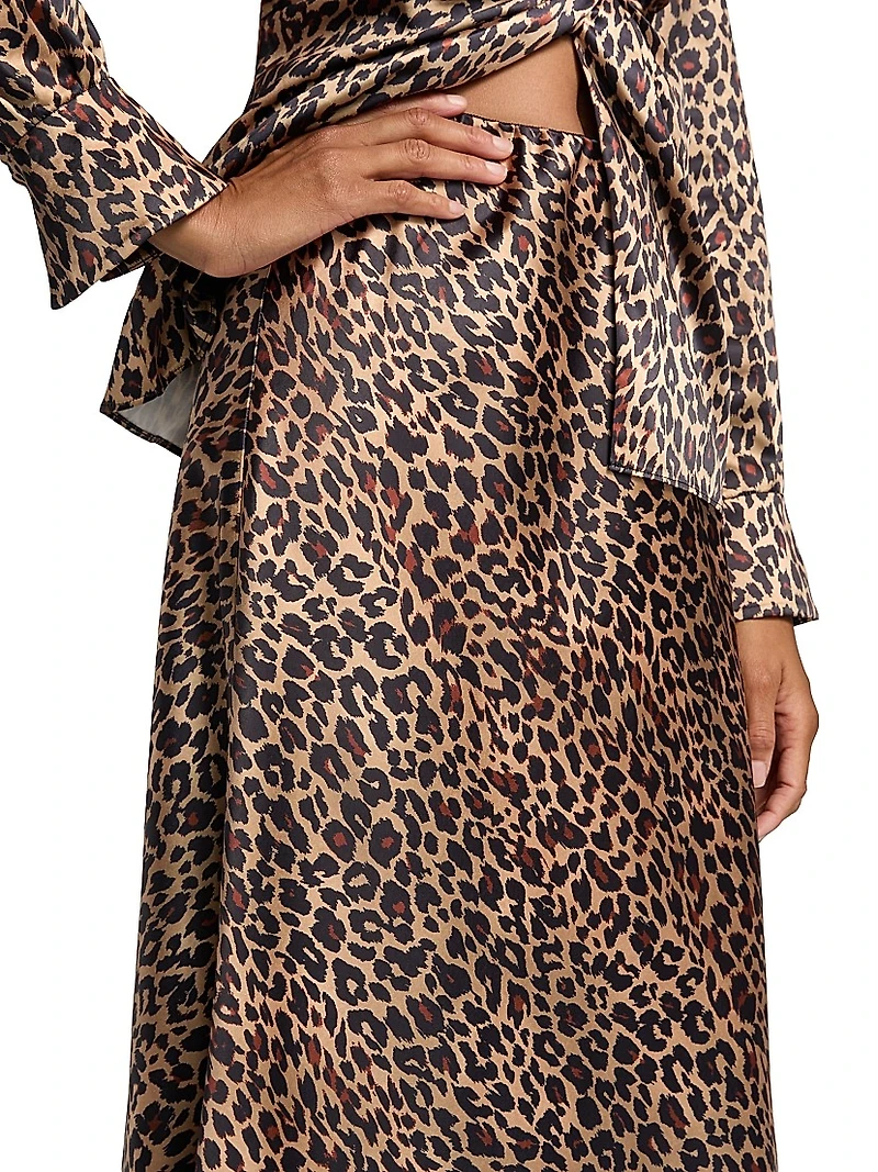 Viv Leopard-Print Satin Maxi Slip Skirt