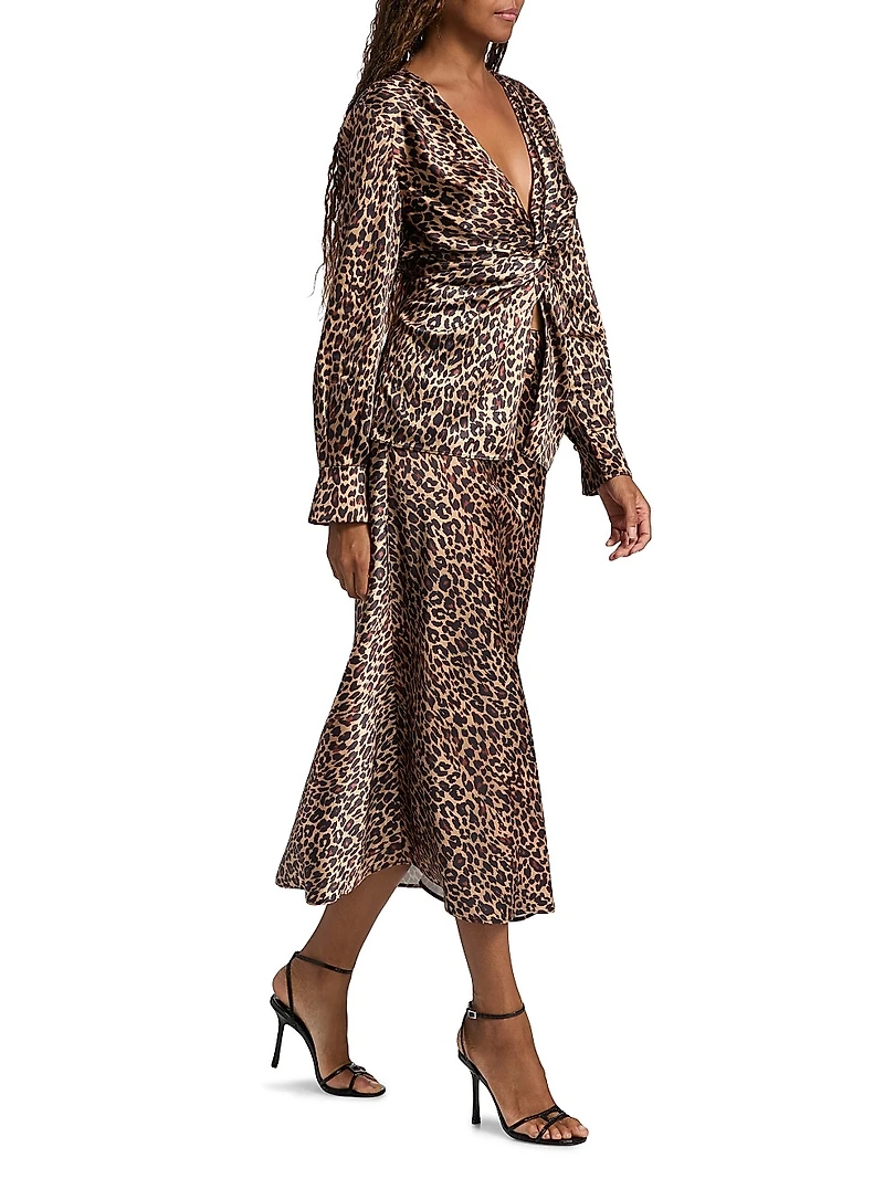 Viv Leopard-Print Satin Maxi Slip Skirt