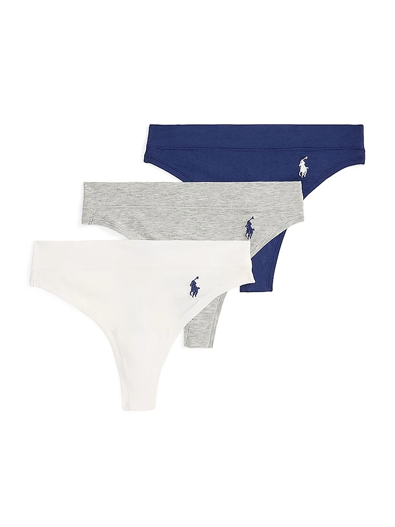 Club Cotton 3-Pack Stretch-Cotton Logo Thong Set