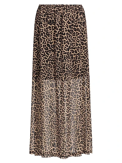 Leopard Print Mesh Gored Maxi Skirt