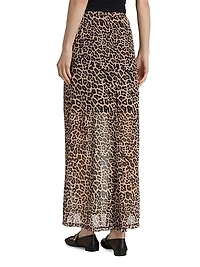 Leopard Print Mesh Gored Maxi Skirt