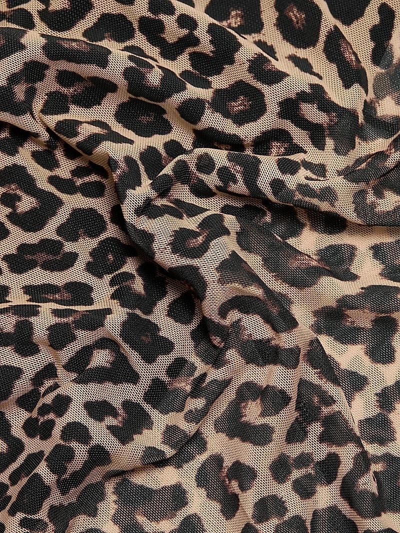Leopard Print Mesh Gored Maxi Skirt