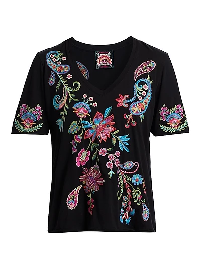 Embroidered V-Neck T-Shirt
