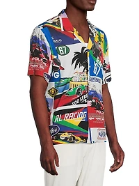 Classic-Fit Racing-Print Camp Shirt