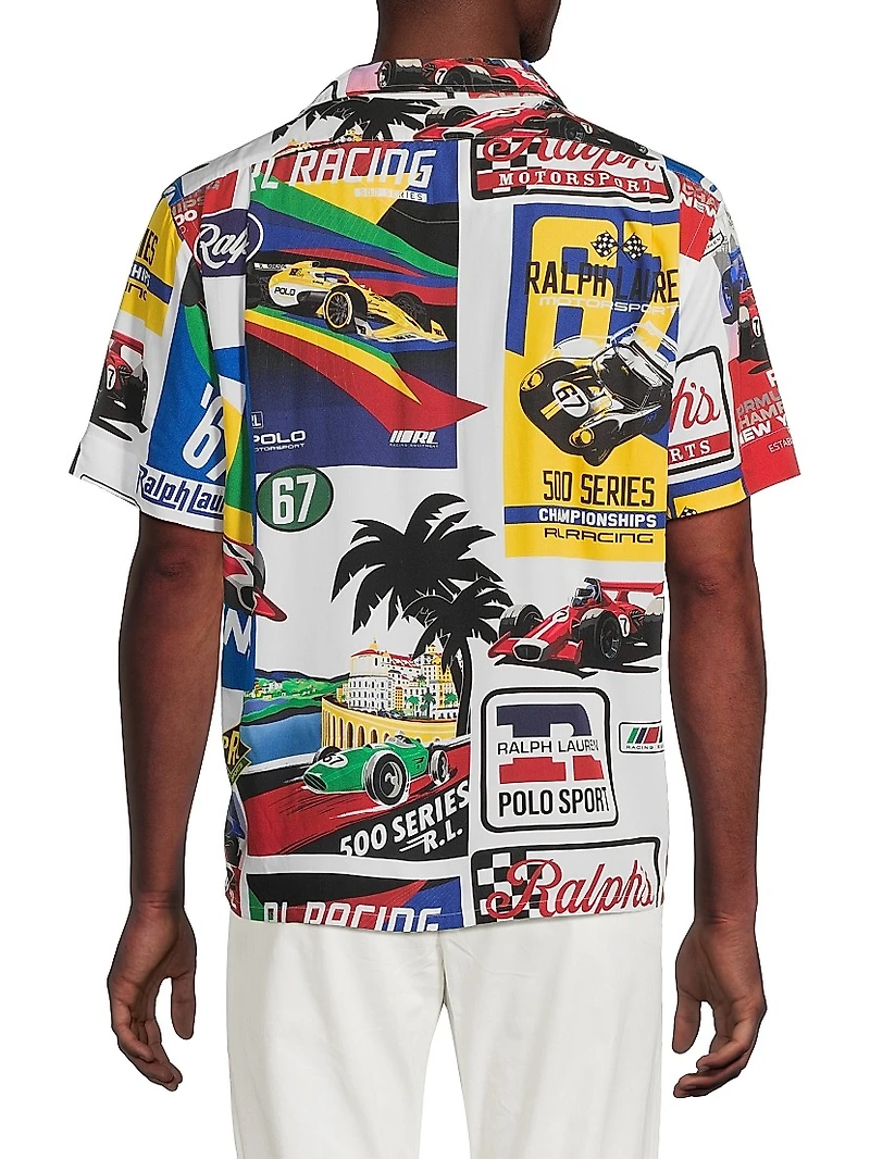 Classic-Fit Racing-Print Camp Shirt