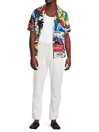 Classic-Fit Racing-Print Camp Shirt