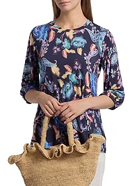 Janie Paisley Print Puff-Sleeve Top