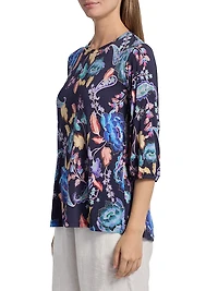 Janie Paisley Print Puff-Sleeve Top