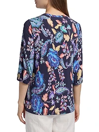 Janie Paisley Print Puff-Sleeve Top