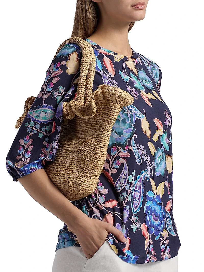 Janie Paisley Print Puff-Sleeve Top