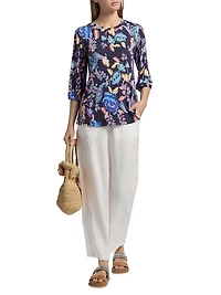 Janie Paisley Print Puff-Sleeve Top