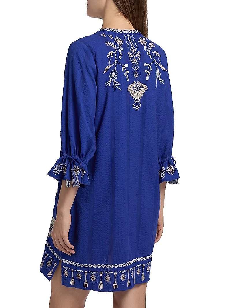 Embroidered Tie-Front Minidress