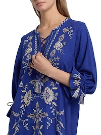 Embroidered Tie-Front Minidress