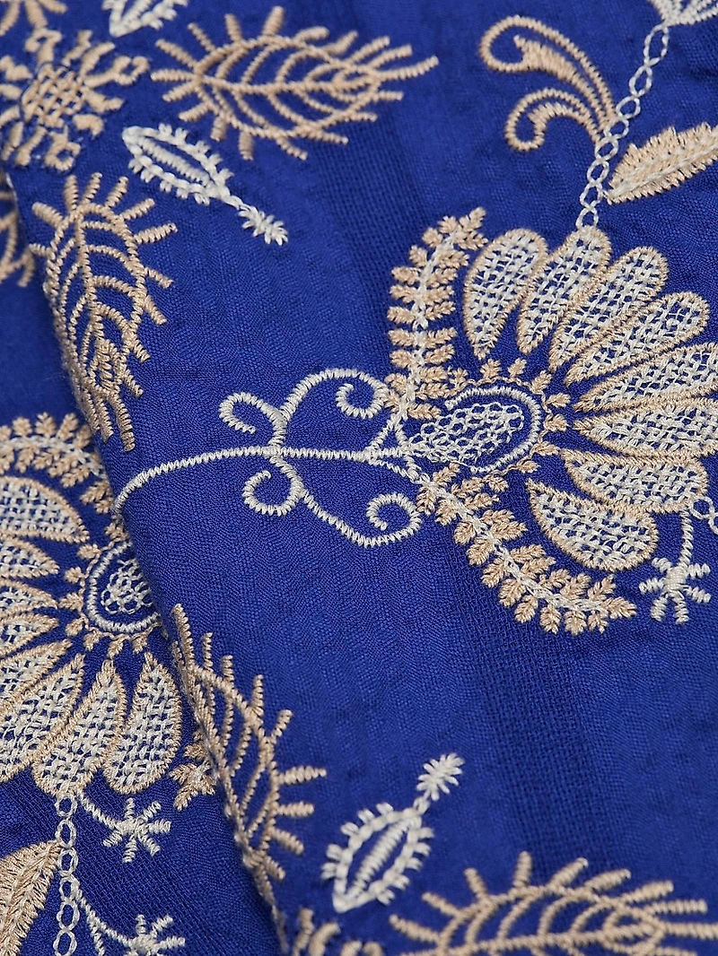 Embroidered Tie-Front Minidress