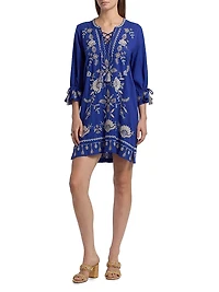 Embroidered Tie-Front Minidress