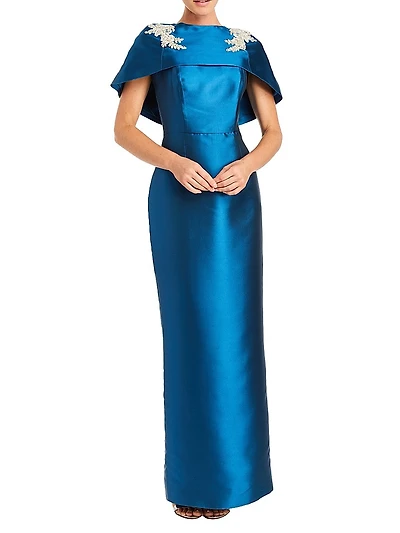 Eve Embellished Satin Caplet Column Gown