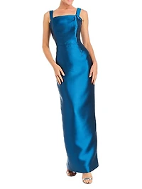 Eve Embellished Satin Caplet Column Gown