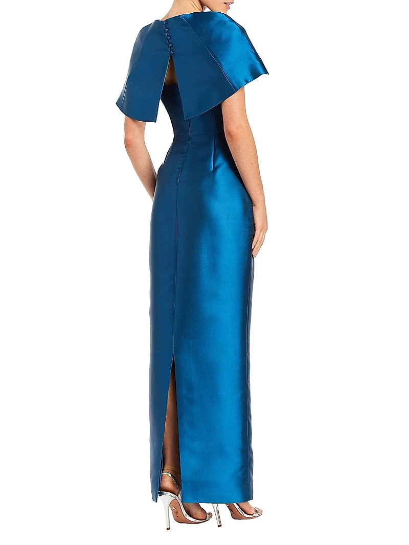 Eve Embellished Satin Caplet Column Gown
