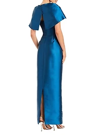 Eve Embellished Satin Caplet Column Gown