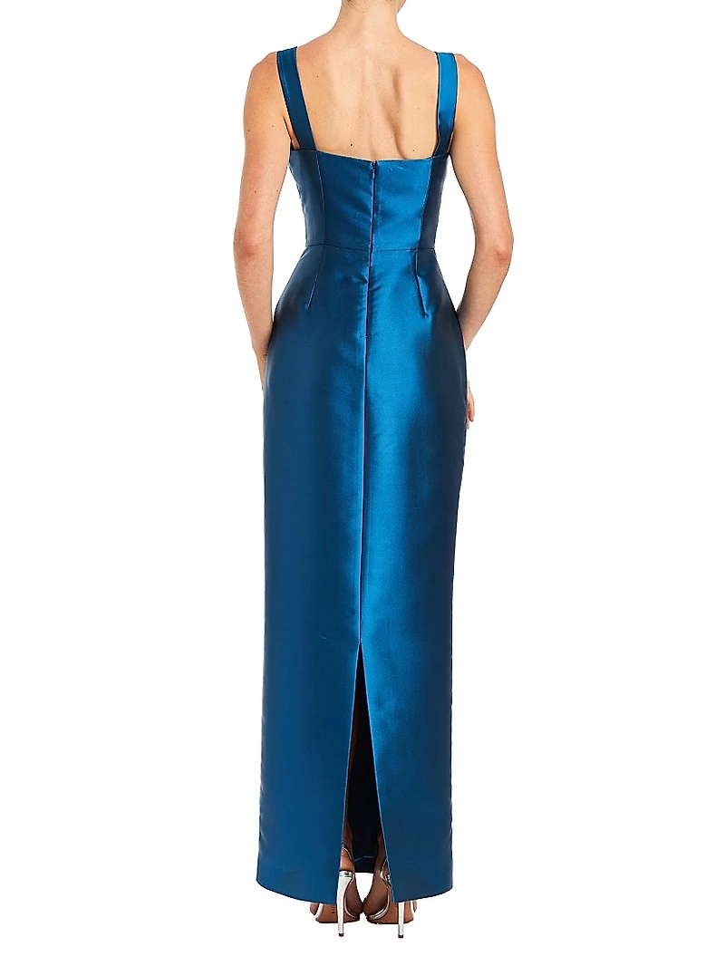 Eve Embellished Satin Caplet Column Gown