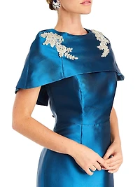 Eve Embellished Satin Caplet Column Gown